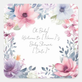 Whimsical Waterverf Bloemen Baby shower Oh Baby Vierkante Sticker