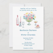 Whimsical Waterverf Bloemen & Drinken bruiloft Kaart (Voorkant)