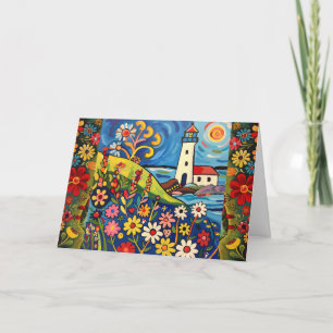 Whimsical Waterverf Bloemen Licht Huis Blank Kaart