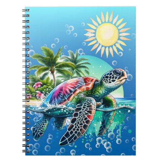 Whimsical Waterverf Bloemen Zee Schildpad Notitieb Notitieboek (Voorkant)