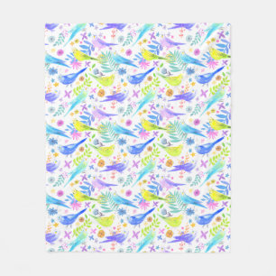 Whimsical Waterverf Budgie Parkieten Fleece Deken