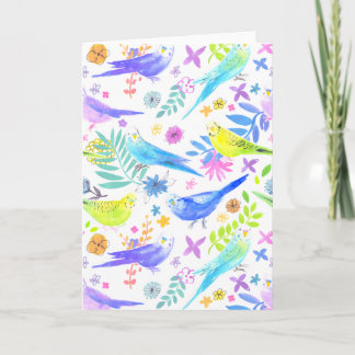 Whimsical Waterverf Budgie Parkieten Kaart