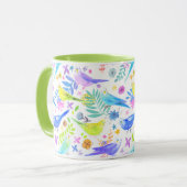 Whimsical Waterverf Budgie Parkieten Mok (Voorkant links)