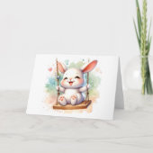Whimsical Waterverf Bunny Rabbit op Swing Blank Kaart (Voorkant)