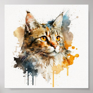 Whimsical Waterverf Cat Mural Poster