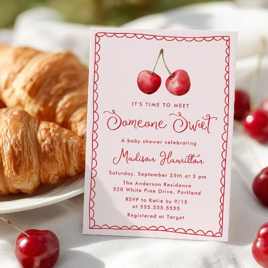 Whimsical Waterverf Cherry Baby shower Kaart