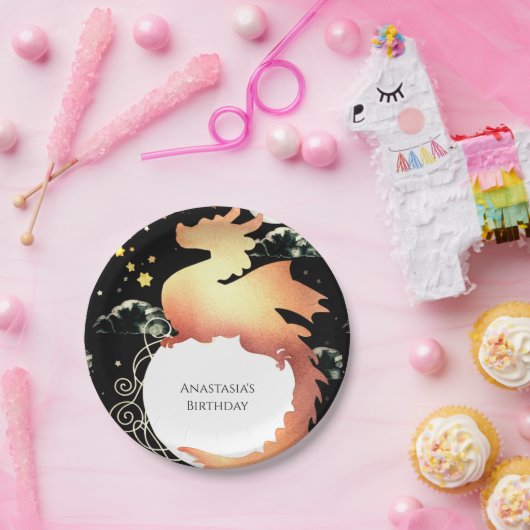 Whimsical Waterverf Dragon Birthday Papieren Bordje (Feest)