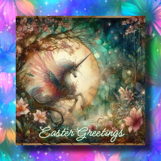 Whimsical Waterverf Eenhoorn Easter Feestdagenkaart