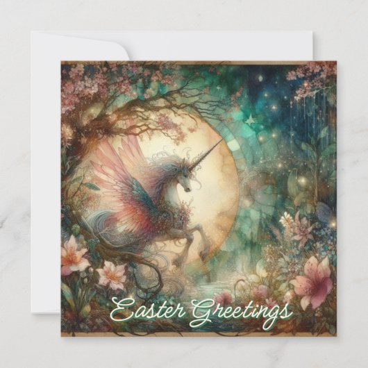 Whimsical Waterverf Eenhoorn Easter Feestdagenkaart (Voorkant)