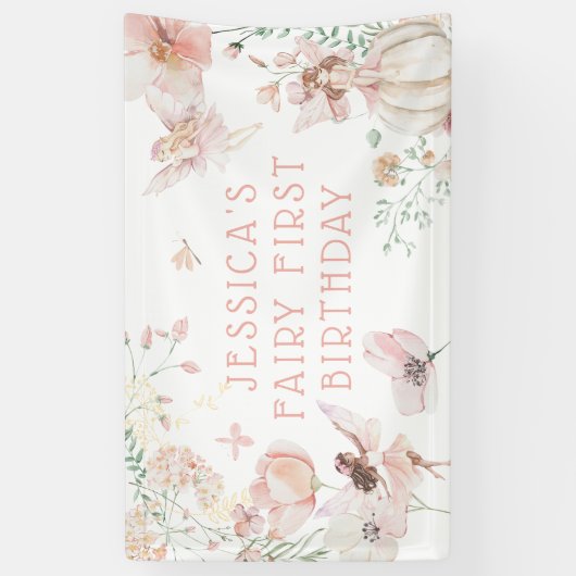 Whimsical Waterverf Fairy 1e Verjaardag Spandoek (Verticaal)