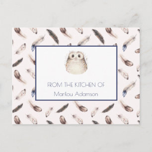 Whimsical Waterverf Feathers en Uil Recept   Briefkaart