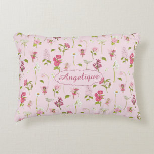 Whimsical Waterverf feeën & bloemen roze Accent Kussen