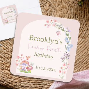 Whimsical Waterverf Floral Fairy Eerste Verjaardag Vierkante Sticker
