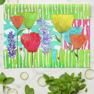 Whimsical Waterverf Flowers Keukenhanddoeken