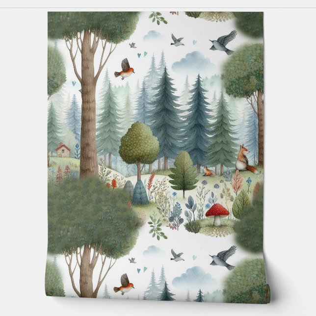 Whimsical Waterverf Forest Animal Kinder Kwekerij Behang (Afrollen)