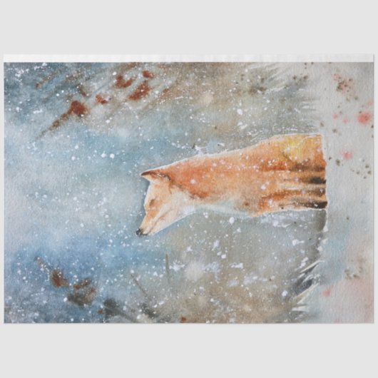 Whimsical Waterverf Fox in Sneeuwboskerst Tissuepapier (Voorkant)