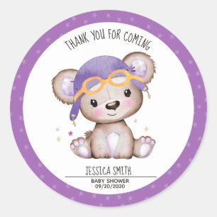Whimsical Waterverf Girl Pilot Teddy Bear Ronde Sticker