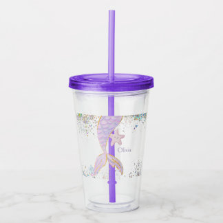 Whimsical Waterverf Glitter Zeemeermin Staart Acryl Drinkbeker