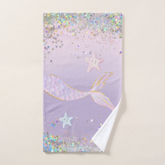 Whimsical Waterverf Glitter Zeemeermin Staart Bad Handdoek (Handdoek)