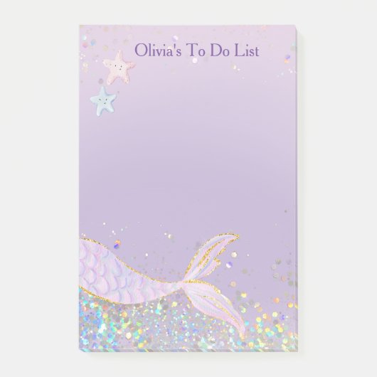 Whimsical Waterverf Glitter Zeemeermin Staart Post-it® Notes (Voorkant)