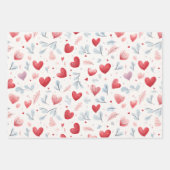 Whimsical Waterverf Hearts and Leaves Pattern Inpakpapier Vel (Voorkant 3)