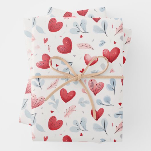 Whimsical Waterverf Hearts and Leaves Pattern Inpakpapier Vel (In situ)
