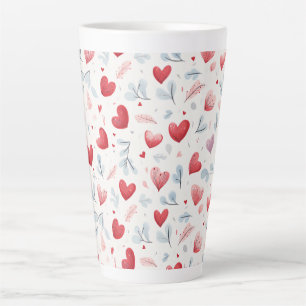 Whimsical Waterverf Hearts and Leaves Pattern Latte Mok