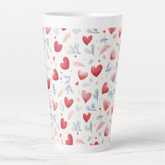 Whimsical Waterverf Hearts and Leaves Pattern Latte Mok