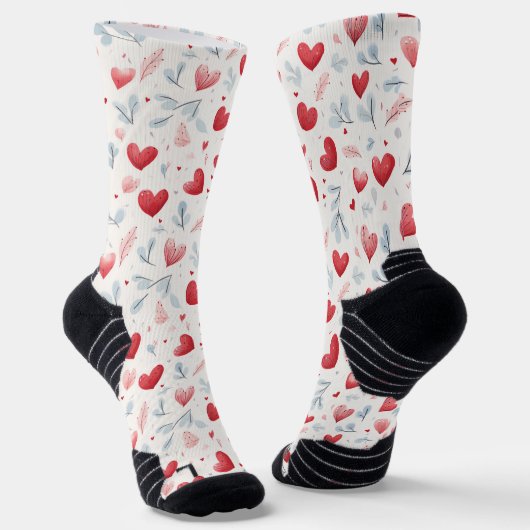 Whimsical Waterverf Hearts and Leaves Pattern Sokken (Gebogen)