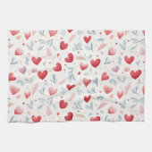 Whimsical Waterverf Hearts and Leaves Pattern Theedoek (Horizontaal)