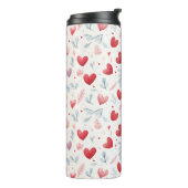 Whimsical Waterverf Hearts and Leaves Pattern Thermosbeker (Gedraaid links)