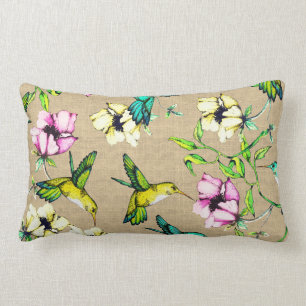 Whimsical Waterverf Hummingbird & Flowers Kussen
