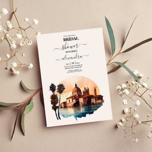 Whimsical Waterverf Italy Destination Bridal Kaart