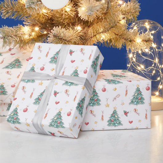 Whimsical Waterverf kerstboom Cadeaupapier (Feestdagen)