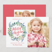 Whimsical-Waterverf met kerstfotokaart Feestdagenkaart (Voorkant / Achterkant)