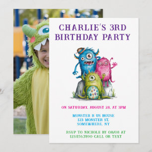 Whimsical Waterverf Monsters Kind verjaardagsfeest Kaart