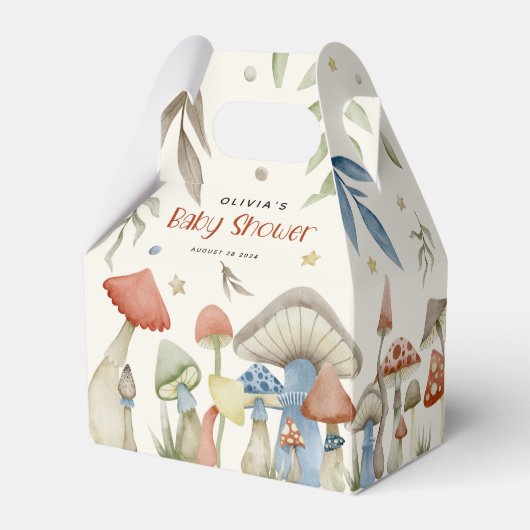 Whimsical Waterverf Mushroom Baby shower Bedankdoosjes (Achterkant)