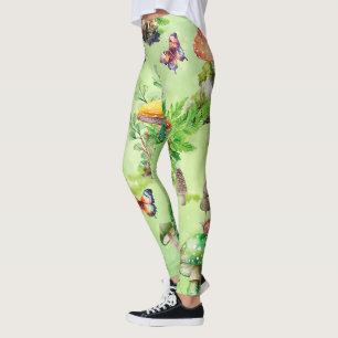 Whimsical Waterverf Mushroom Garden Leggings