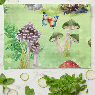 Whimsical Waterverf Mushroom Garden Theedoek