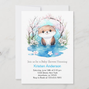 Whimsical Waterverf Otter Blue Boy Baby shower Kaart