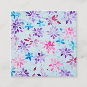 Whimsical Waterverf Paars & Roze Bloemen Informatiekaartje
