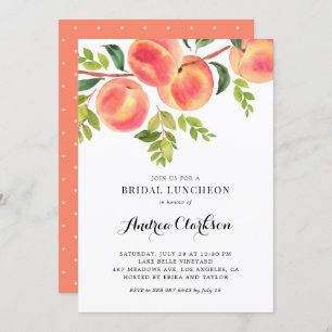 Whimsical Waterverf Peaches Bridal Luncheon Kaart