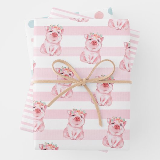 Whimsical Waterverf Pig Inpakpapier Vel (In situ)