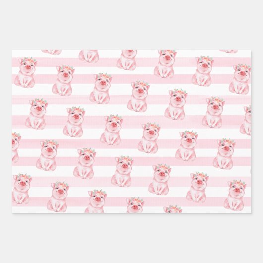 Whimsical Waterverf Pig Inpakpapier Vel (Voorkant)