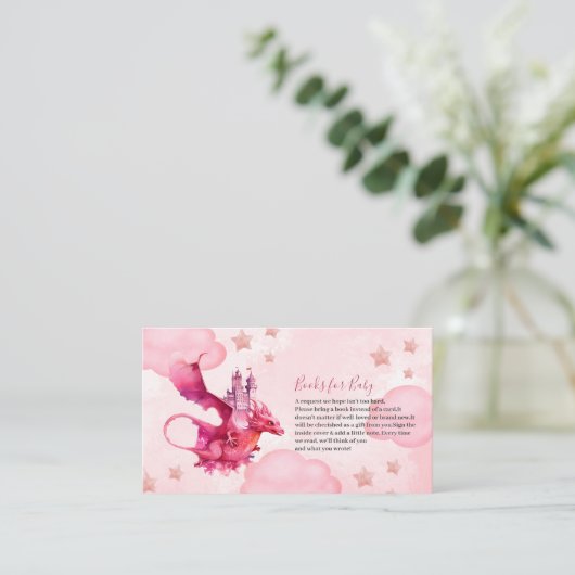 Whimsical Waterverf Pink Dragon Books voor Baby Informatiekaartje (Staand voorkant)