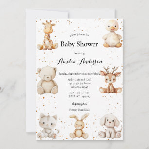 Whimsical Waterverf Pluche Animals Baby shower Kaart