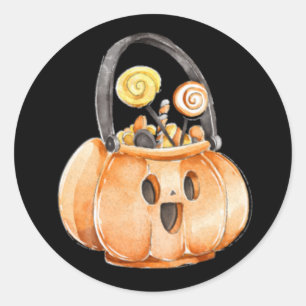 Whimsical Waterverf Pompoen Snoep Halloween Ronde Sticker