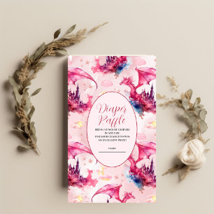 Whimsical Waterverf Roze Draak Luier Raffle Informatiekaartje