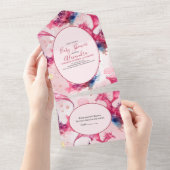 Whimsical Waterverf Roze Dragon Baby shower All In One Uitnodiging (Afscheurbaar)