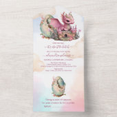 Whimsical Waterverf Roze Dragon Baby shower All In One Uitnodiging (Binnen)